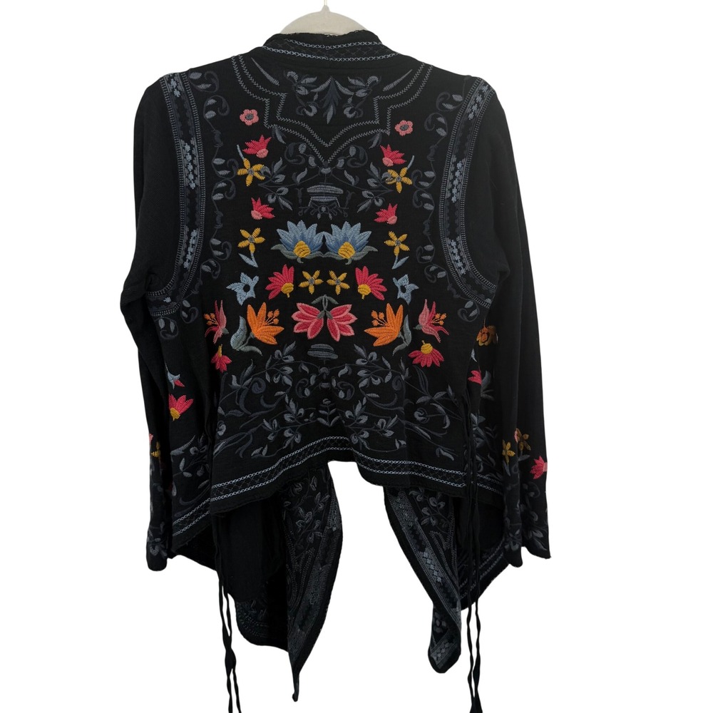 Johnny Was Biya Cardigan Womens S Black Embroidered Draped Open Front B50918-3 - Picture 2 of 4